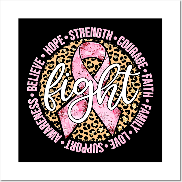 Fight Breast Cancer Warrior Survivor Leopard Pink Ribbon Women Wall Art by DeenaMBeresford